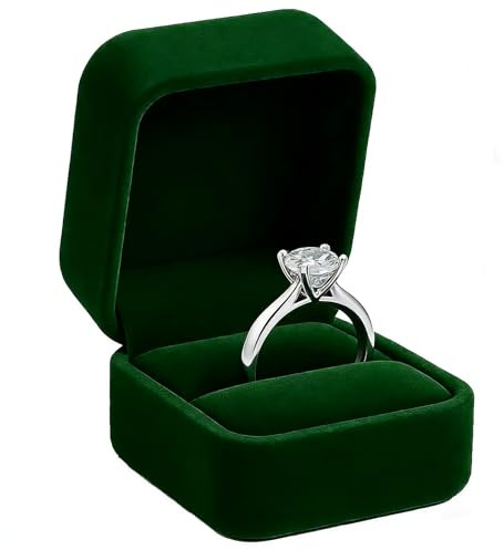 CtiUjdx 1pcs Engagement Ring Box, Elegant Green Ring Box For Jewellery Storage, Wedding Ring Box With Velvet Interior, Compact Ring Boxes For Engagement And Wedding Jewelry