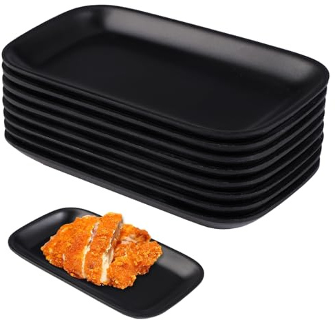 8 serveringstallrikar 15,5x8,8x2 cm rektangulära svarta | Små fat för snacks desserter och sushi. Återanvändbara och lätta