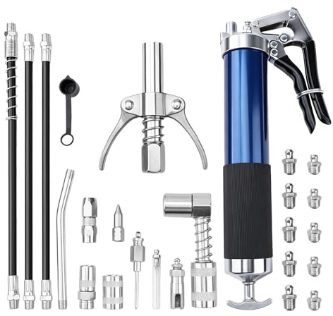Pistolet à Graisse, Kit de Graisseur de 7000PSI Pistolet Graisseur Pompe à Graisse Manuelle avec Poignée Pistolet, Raccord, Buse Pointue et 3 Tuyaux Flexibles, Compatible avec les Cartouches de 400 cc