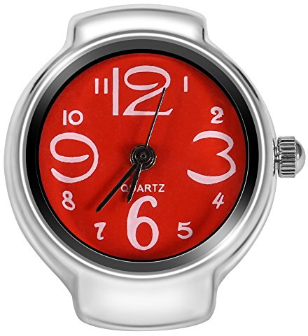 Dilwe 8 Colores Anillo de Reloj, Anillo de Dedo de Moda para Mujeres Y Hombres, Anillo de Dedo Redondo Analógico de Cuarzo, Anillo De Amor, Reloj de Dedo para Hombres Y Mujeres(Rosso)