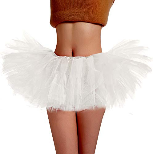 Phantomon Jupe Tutu pour Femme, Classique, élastique, en Tulle à 5 Couches, Style Vintage des années 50, Taille Adulte, Blanc, Taille Unique