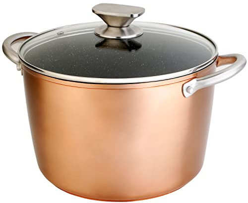 WECOOK! Professional Olla Inducción con Tapa de Cristal, 20 cm, Antiadherente Ecológico sin PFOA, Aluminio Forjado, 3,5 L, Color Cobre, 2,8mm Espesor, Asas de Acero Inox., Vitrocerámica, Gas, Horno