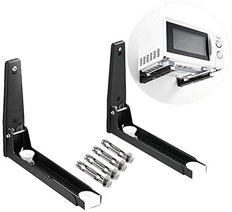 Eidoct 304 Stainless Steel Microwave Mount Bracket, Retrackable Foldable Microwave Oven Wall Mounted Stand Holder Rack Bracket for Home Kitchen Accessories, Black