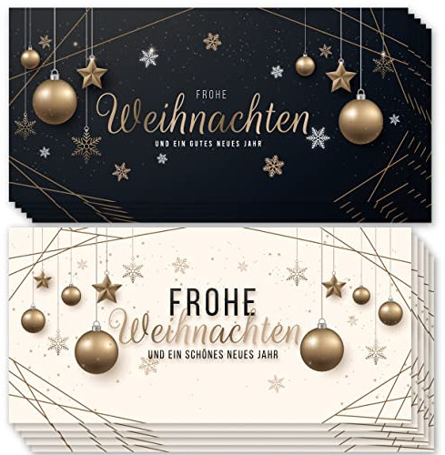 10 Weihnachtskarten lang 2 Seitig Karte Karten Weihnachtskugel edel stilvoll glanz MADE IN GERMANY Frohe Weihnachten Merry Christmas xmas elegant Gold Baige Schwarz Modern Geschenk