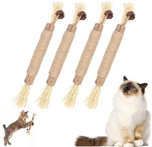 Tsathoggua 4pcs Matatabi Silvervine Cat Chew Sticks - Natural Catnip Toy for Teething, Stress Relief & Dental Care