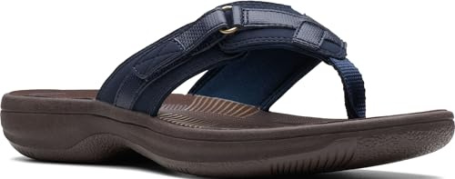 Clarks Women's Breeze Sea, Navy Synthetic/Brown Sole, 7