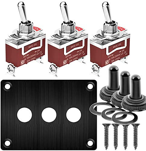 Gebildet 3 Gang Waterproof Metal Panel Rocker Toggle Switch with Waterproof Cap,15A 250VAC/20A 12VDC, SPST 2 Position 2 Pin ON/Off Switch Plate