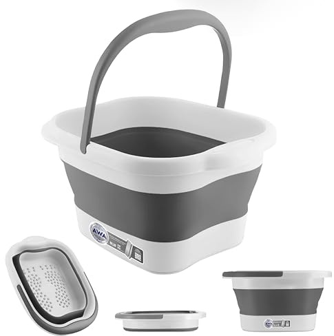 AWA Foot Soaking Tub, Collapsible Foot Bath Soak for Feet, Pedicure Bowl, Plastic Feet Tub with Acupressure Massage Points, Foldable Laundry Basket (White)