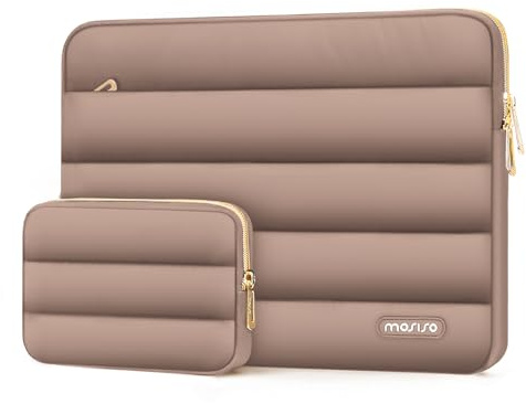MOSISO Funda Portátil 13-13,3 Pulgadas, 13,3 Pulgadas Puffy Laptop Bolsa Compatible con MacBook Air 13 M5 M4 M3 M2 M1/Neo/Pro 13/Pro 14, Horizontal Poliéster con Estuche Pequeño Bolsa,Marrón