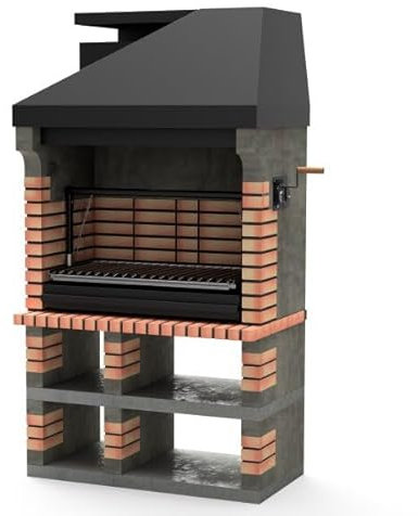 Holzkohle Grillkamin Havanna Schnellbausatz mit Edelstahl V-Grillrost & Aschekasten perfekte Außenküche mit Feuerkasten auch für Stückholz geeignet (Sol Orange, Grill Maxirost)