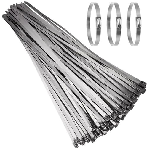 LCOUACEO Bridas Metalicas 100 Piezas, 500mm×4,6mm Bridas de Acero Inoxidable, Multiusos Bridas Acero Inoxidable para Fijación de Tuberías, Reparación de Cercas y Atado de Cables