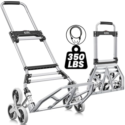 RJTEK【Upgraded Version】 Stair Climber Hand Truck and Dolly, 350 Lb Capacity Stair Climbing cart Heavy-Duty Trolley Cart Heavy-Duty Luggage cart Stair Dolly Lightweight with Telescoping Handle