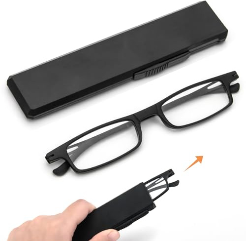 MMOWW Gafas de Lectura Ultrafinas TR90 para Hombres Mujeres Anti luz Azul Pequeño y Portátil Portátiles único Estirable Ultradelgado Negro de Cáscara Plana (Negro, +2.5)