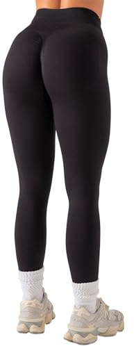 OUDOTA Leggings deportivos para mujer Scrunch Butt Gym, sin costuras, cintura alta, levantamiento de glúteos, pantalones de yoga Shape Push Up, leggings deportivos para mujer largos, A negro., XS