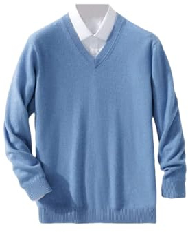Hamthuit Pull en cachemire pour homme Pulls chauds à col en V Coupe ajustée Tricot Pull Homme Tricots en laine Pulls, bleu ciel, L