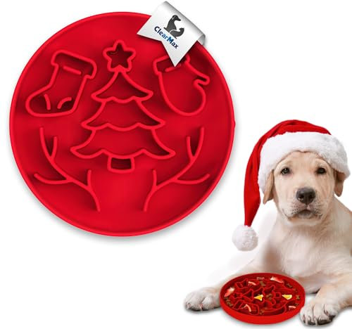 Slow Feeder Hundenäpfe mit Weihnachtsdesign ◆ Hunde-Puzzle-Spielzeugnapf in roter Farbe ◆ Hundenapf für ausgewogene Mahlzeiten ◆ Leckmatte für Hunde jeden Alters ◆ Silikonmaterial