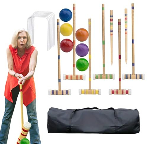 Krocket set för vuxna – gräsmatta i trä | bärbar bakgård krocketutrustning | Classic Outdoor Sports Kit | Fun Garden Team Aktivitet | Familjefest spel för gräsmatta park-samlingar