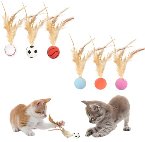Fonyiunce 6Pcs Palla Rimbalzan per Gatti con Piuma, Palline di Piume per Gati, Palline Rimbalzanti per Gattcon Piuma, Palla Rimbalzant per Gatti, Pall per Gatt che Rimbalza con Piume