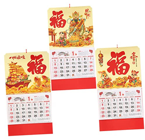 DIKACA 3 Stück Kalender Wandkalender monatliche Wand Mond Mondkalender großer Wandkalender Shui Mond- traditioneller Mondkalender Jahreskalender-Anhänger Wandkunst Papier