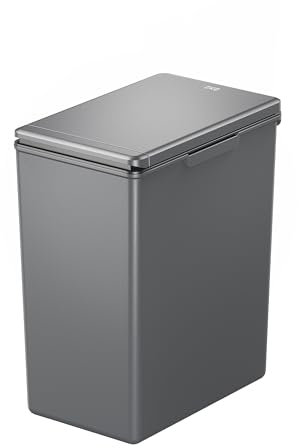 EKO Morandi 20L Kitchen Recycling Bin with Touch-Top Lid, Slim Plastic Rubbish Bin with Recycling Stickers and Easy-Clean Finish, Compact Design for Home or Office, Dark Grey
