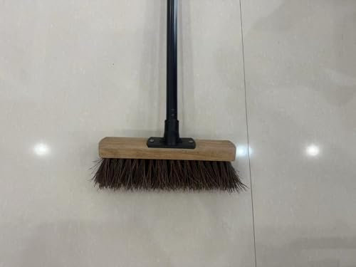 Mitclear 25cm Balai de Jardin avec Manche Long(140cm), Brosse Extérieur avec Fibre de Arenga Naturel, Balai Industriel Réglable pour Le Nettoyage des Routes, Sols, Cour, Usine, Atelier, Garage