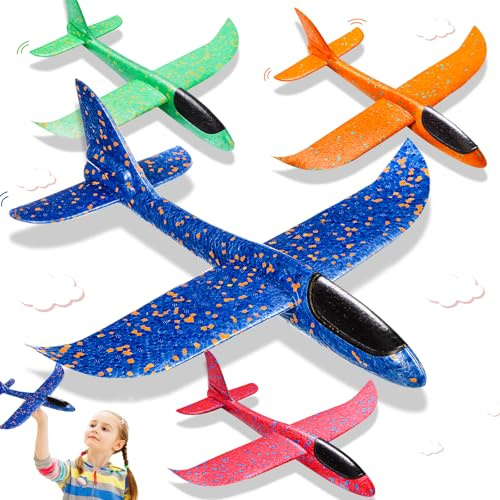 37 CM Aereo Giocattolo Polistirolo per Bambini - 4 Pezzi Aerei Aeroplano Giocattolo, Giochi Regalo Bambina Bambino 4 5 6 7 8 9 Anni, Aliante Aeroplano Schiuma per Grande Giochi Giardino Esterno