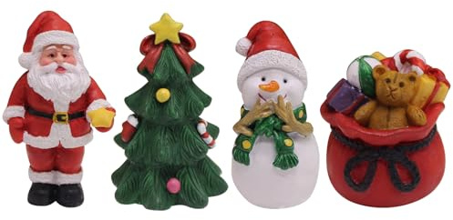 DAVBNM 4 Pack of Christmas Miniature Ornament, Mini Resin Xmas Figurines Christmas Ornaments Kit Snowmen Santa for DIY Crafts, Fairy Garden Dollhouse