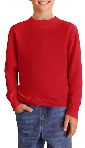 Haloumoning Jersey para niños de cuello redondo de manga larga jersey de punto suave ligero básico suéter liso casual sudadera, rojo, 11-12 años