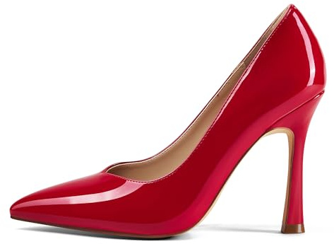 Zhabtuc Zapatos de Tacón Mujer - Salones Stilettos de 10 cm, Punta Cerrada y Afilada, Cómodos, para Vestir, Fiesta y Boda, Charol Rojo, 37 EU