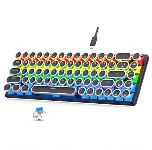 XUMIUZIY Wired Mechanical Gaming Keyboard, Round 68 Keys Mechanical Tangentboard med RGB Backlight -lägen, Plug and Play, Retro Gaming Keyboard för skrivbords- och Bärbara Datorer (Svart)