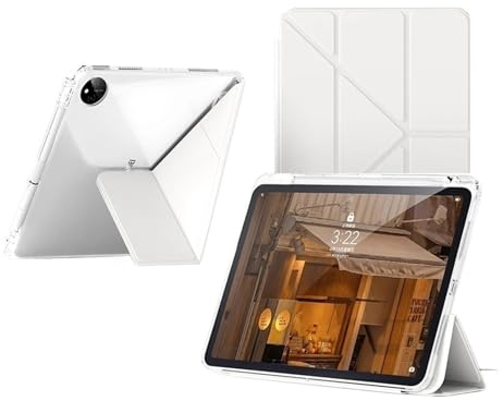 Kompatibel mit Huawei MatePad Pro 12.2 2025 Hülle mit Stifthalter Transparente stoßfeste Schutzhülle Multi-Winkel-Faltständer(White)
