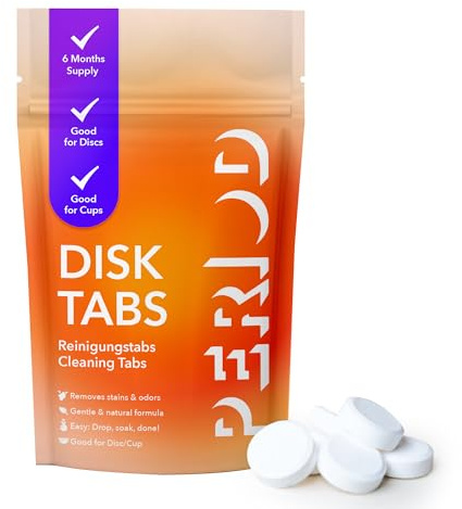 PERIOD Disk Tabs - Nettoyage naturel pour coupes menstruelles et disques menstruels - Élimine les taches tenaces et les odeurs sans endommager les vitres et les tasses - 6 mois de réserve
