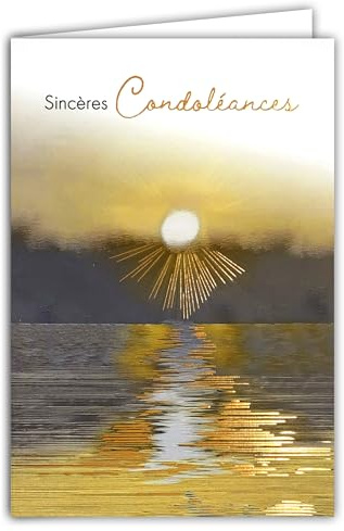 64-1096 Carte Sincères Condoléances Soleil Cuivré se reflétant dans l eau Illustration Fine Délicate épurée sur Papier Mat pour écriture - Avec Enveloppe Blanche Format 12x17,5cm - Fabriqué en France