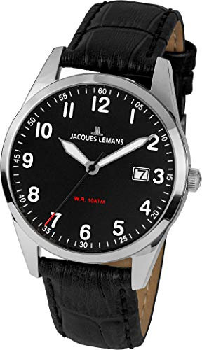 JACQUES LEMANS Herrenuhr Lederarmband massiv Edelstahl 1-2002A