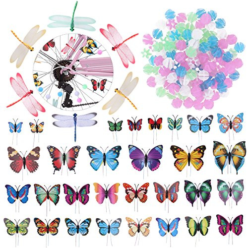 LIOOBO Set of Bicycle Decor Bike Bicycle 108pcs Wheel Spoke Beads Luminous Plastic Round Spoke Bead 30pcs Butterflies Clips 6pcs Dragonflies Clips