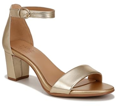 Naturalizer Womens Vera Ankle Strap Block Heel Dress Sandal ,Dark Gold Metallic Leather,7.5M