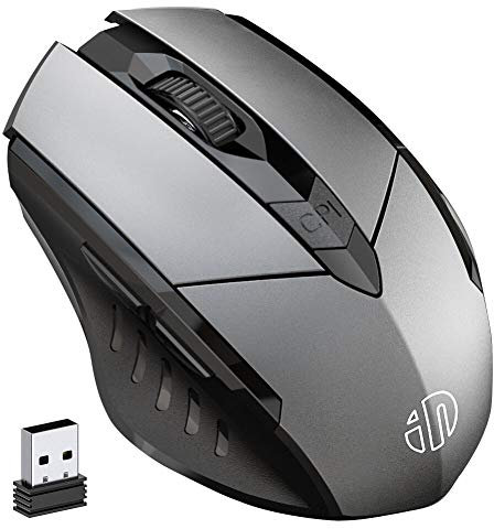 INPHIC Mouse wireless ricaricabile, Mouse ergonomico wireless, mouse silenzioso senza fili 2.4G con ricevitore USB, 6 pulsanti, regolazione 800/1200/1600 DPI per PC Computer Laptop Mac, Grigio