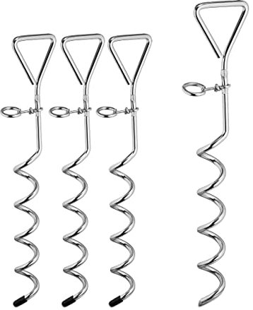Relaxdays Spiralhering im 4er Set, Erdanker für Zelte & Trampoline, Stahl, Anlegepflock für Hunde, 42 cm lang, silber