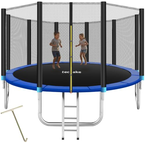 tectake® Trampolín, Cama Elástica Exterior para Niños y Adultos, Estructura de Acero, Red Protectora, Escalera, Certificado TÜV GS, Juegos Exterior Niños, Trampolin Fitness Adultos