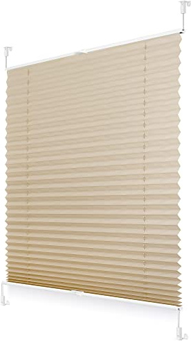 ROOMY Plissee Klemmfix, verspannt, Blickdicht, Sichtschutz Sonnenschutz Jalousie Creme, 50 cm x 130 cm (B x L)