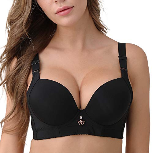 FallSweet Padded T Shirt Bras for Women Push Up Comfort Underwire Brassiere 34A to 44C (Black,38C)