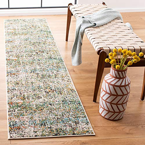 Safavieh Alfombra Contemporáneas para Sala de Estar, Comedor, Dormitorio - Madison Collection, Pelo Corto, Verde y Turquesa, 66 X 305 cm