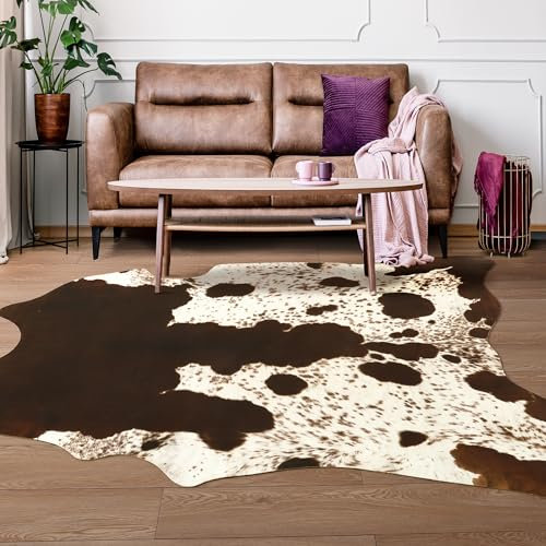 Foxmas Faux Cowhide Area Rug, Cow Print, Brown, 69 x 109 cm (Irregular)
