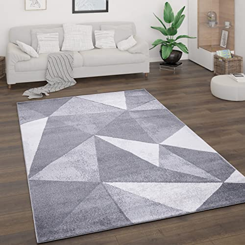 Paco Home Tappeto Salotto Pelo Corto Stile Vintage Astratto Design Moderno Geometrico Motivo Diamante, Dimensione:160x220 cm, Colore:Grigio