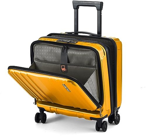 TydeCkare 16-Zoll-Handgepäck mit 2 Laptopfächern, Leichter Hartschalen-Koffer aus ABS + PC mit Dual-Control-TSA-Schloss, YKK-Reißverschluss, 4 geräuschlosen Spinnerrädern, für Geschäftsreisen, Orange