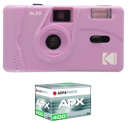 KODAK Pack M35 Argentique + Pellicule 100 ASA - Appareil Photo Kodak Rechargeable 35mm Purple, Objectif Grand Angle Fixe, Viseur optique , Flash Intégré + Pellicule APX 100, 36 poses