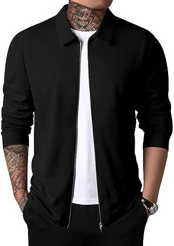 Oanviso Cardigan pour Homme Pull avec Zippé Mince Veste Homme Slim Fit Cardigan Pull Décontractés Veste à Manches Longues Gilet Veste Manteau à Revers pour Automne