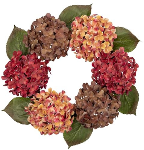 50 cm - Hortensias artificiels - Couronne d'automne artificielle - Couronne de porte pour Halloween, Thanksgiving - Idées de couronne pour votre porte d'entrée - Décoration intérieure et extérieure