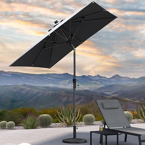 PURPLE LEAF Parasol de Jardin Exterieur Inclinable 200 x 200 cm avec Manivelle, Parasols avec 8 Baleines et Mât Central en Aluminium, Toile Protection UV pour Balcon Patio Terrasse, Gris