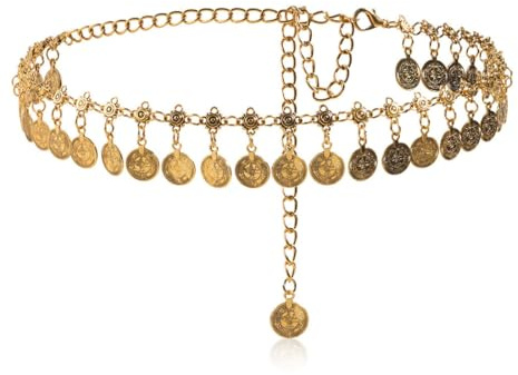 SCJJZ Catene e collane per il corpo,Catena in vita stile etnico catena in vita a strato singolo gonna in vita, oro (103 cm)